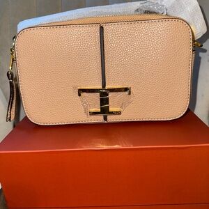 Chic Beige Crossbody Bag with Gold Accents